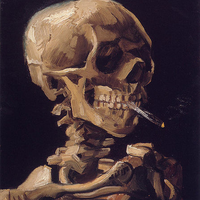 Skull with a burning cigarette